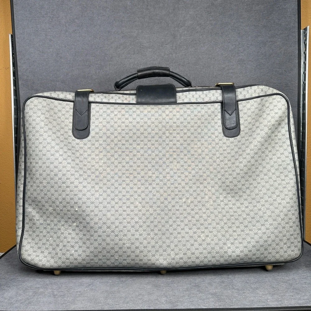 Vintage Gucci GG Monogram Suitcase Navy Leather Trim Travel Bag Large Soft Case